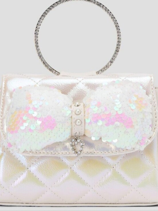 Omg Accessories Other - NWT OMG Accessories White Pearlescent Sequin Bow Bling Ring Handle Crossbod Bag